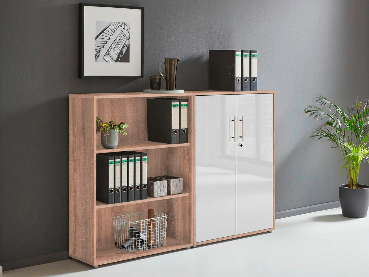 BÜRO - Weiß Hochglanz/Sonoma Eiche, MODERN, Holzwerkstoff - MID.YOU