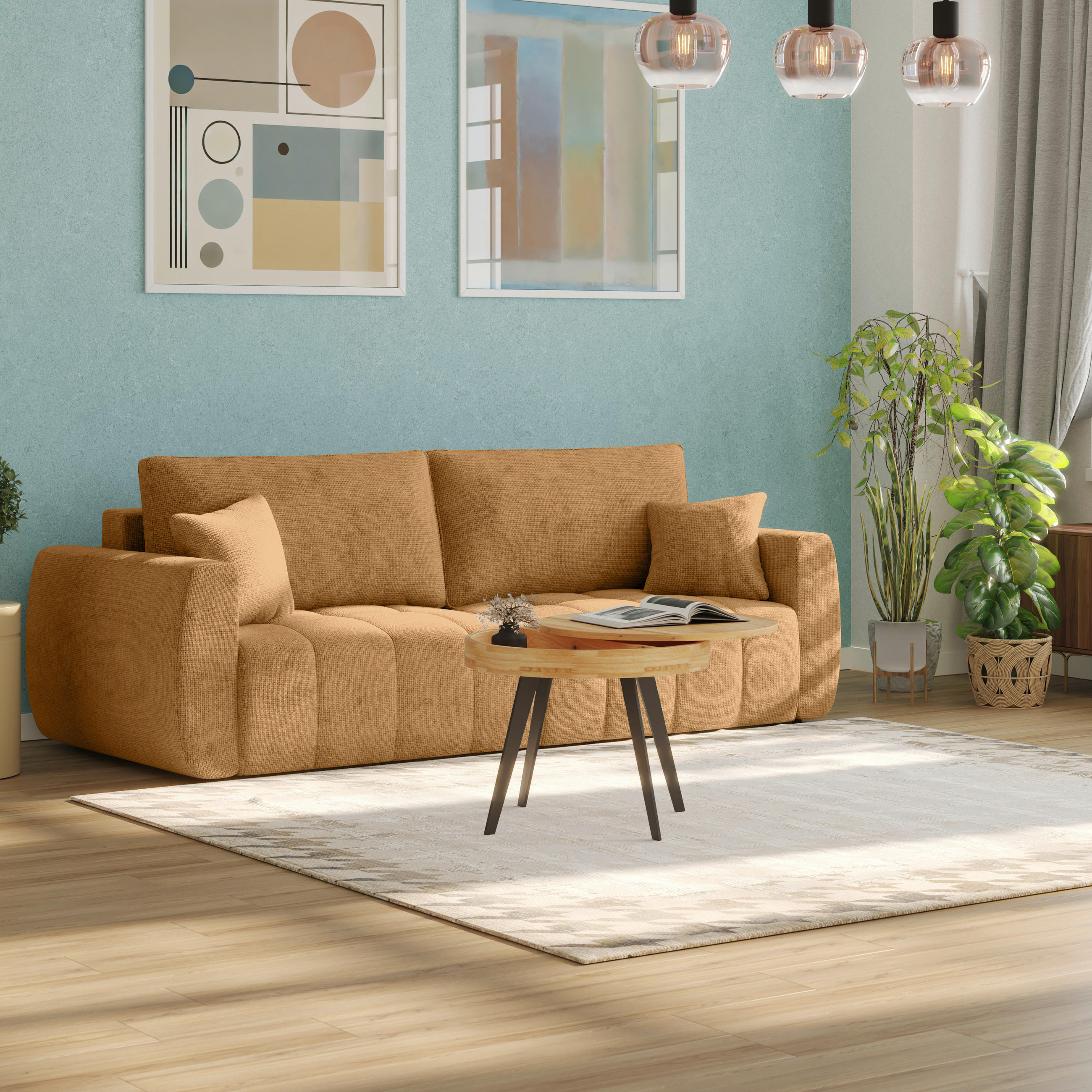 SCHLAFSOFA  mit Stoffauswahl Webstoff Terracotta  - Terracotta/Schwarz, MODERN, Holz/Textil (245/74-90/104cm) - MID.YOU