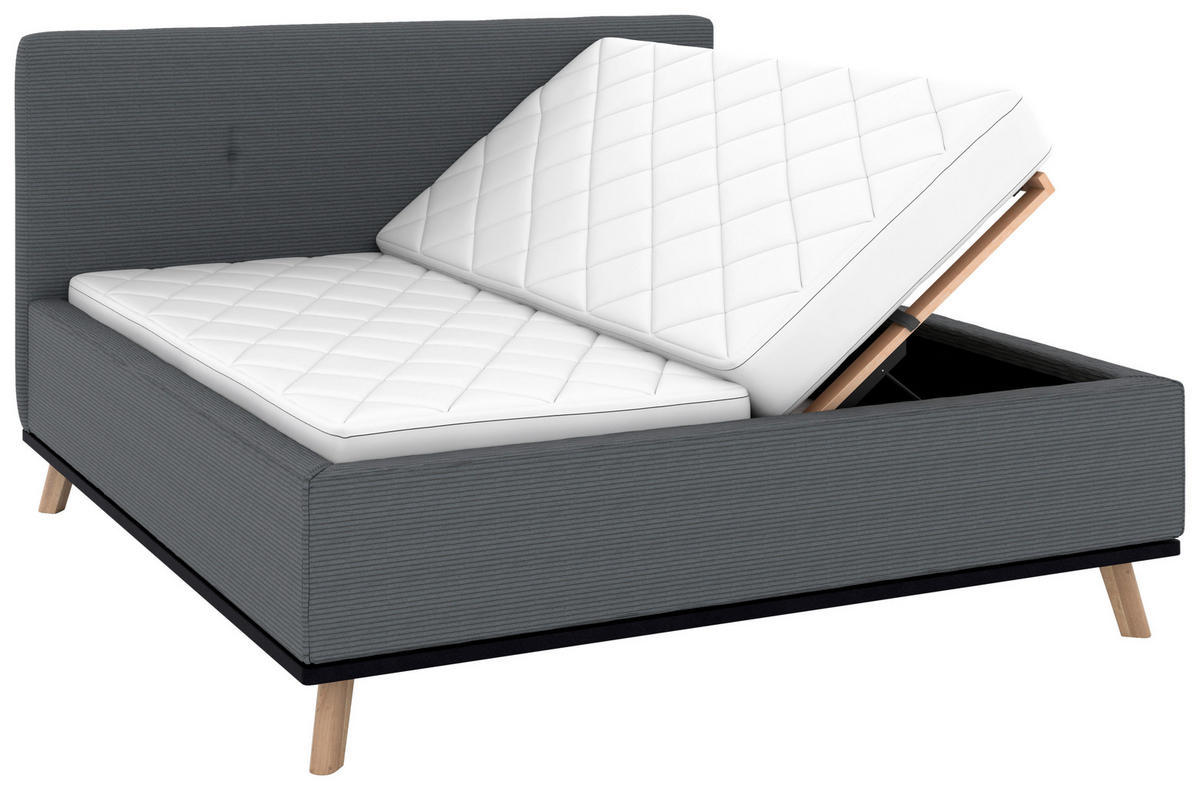 POLSTERBETT Matratze, Lattenrost, Bettkasten 180/200 cm  in Grau  - Eichefarben/Weiß, Design, Holz/Textil (180/200cm) - Musterring