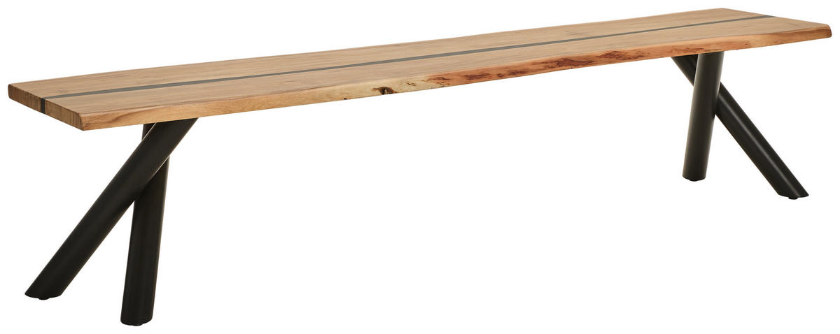 SITZBANK Schwarz, Akaziefarben Akazie vollmassiv  - Schwarz/Akaziefarben, LIFESTYLE, Holz/Metall (200/40/45cm) - Landscape