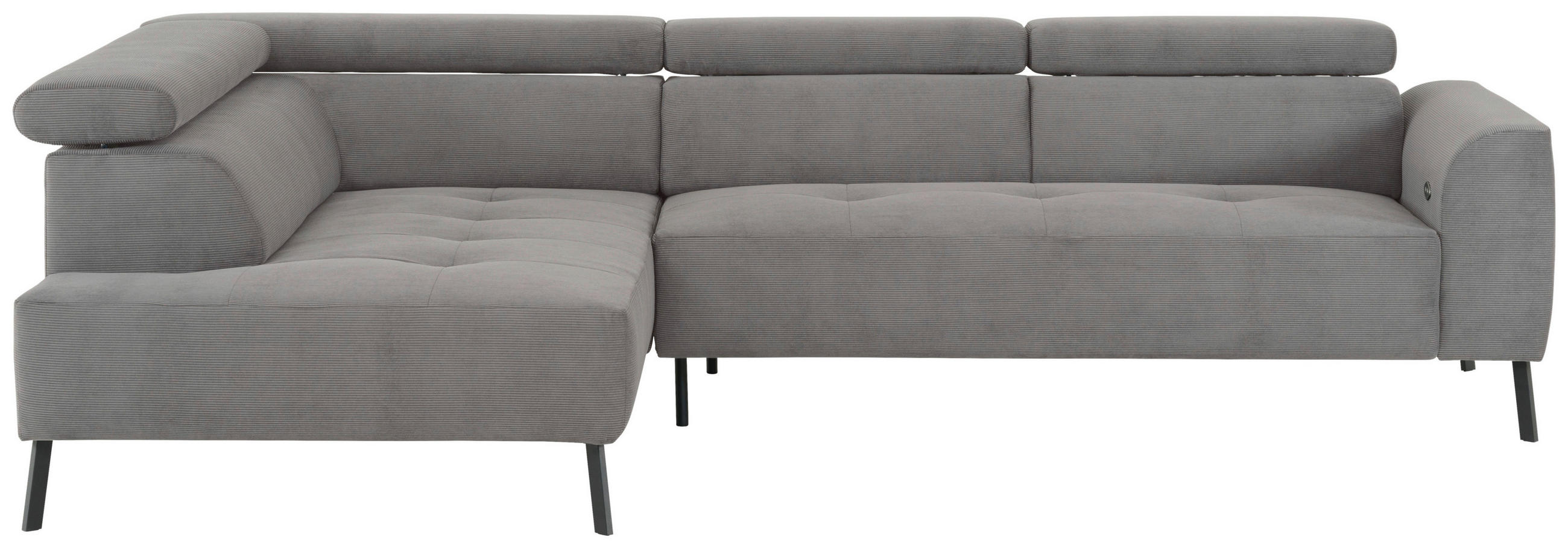 ECKSOFA Grau Feincord  - Schwarz/Grau, Design, Textil/Metall (205/280cm) - Xora