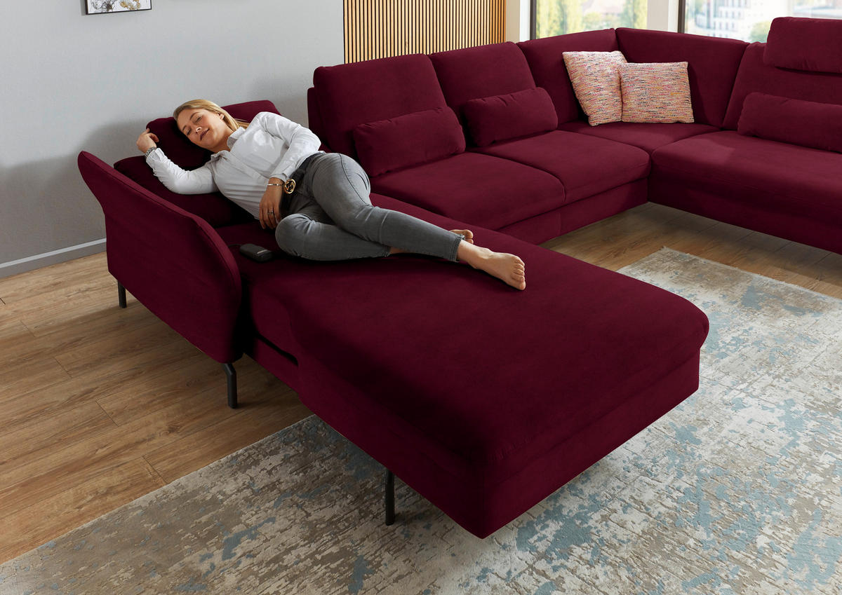 WOHNLANDSCHAFT in Velours Rot, Beere  - Beere/Rot, Design, Textil/Metall (179/335/220cm) - Beldomo System