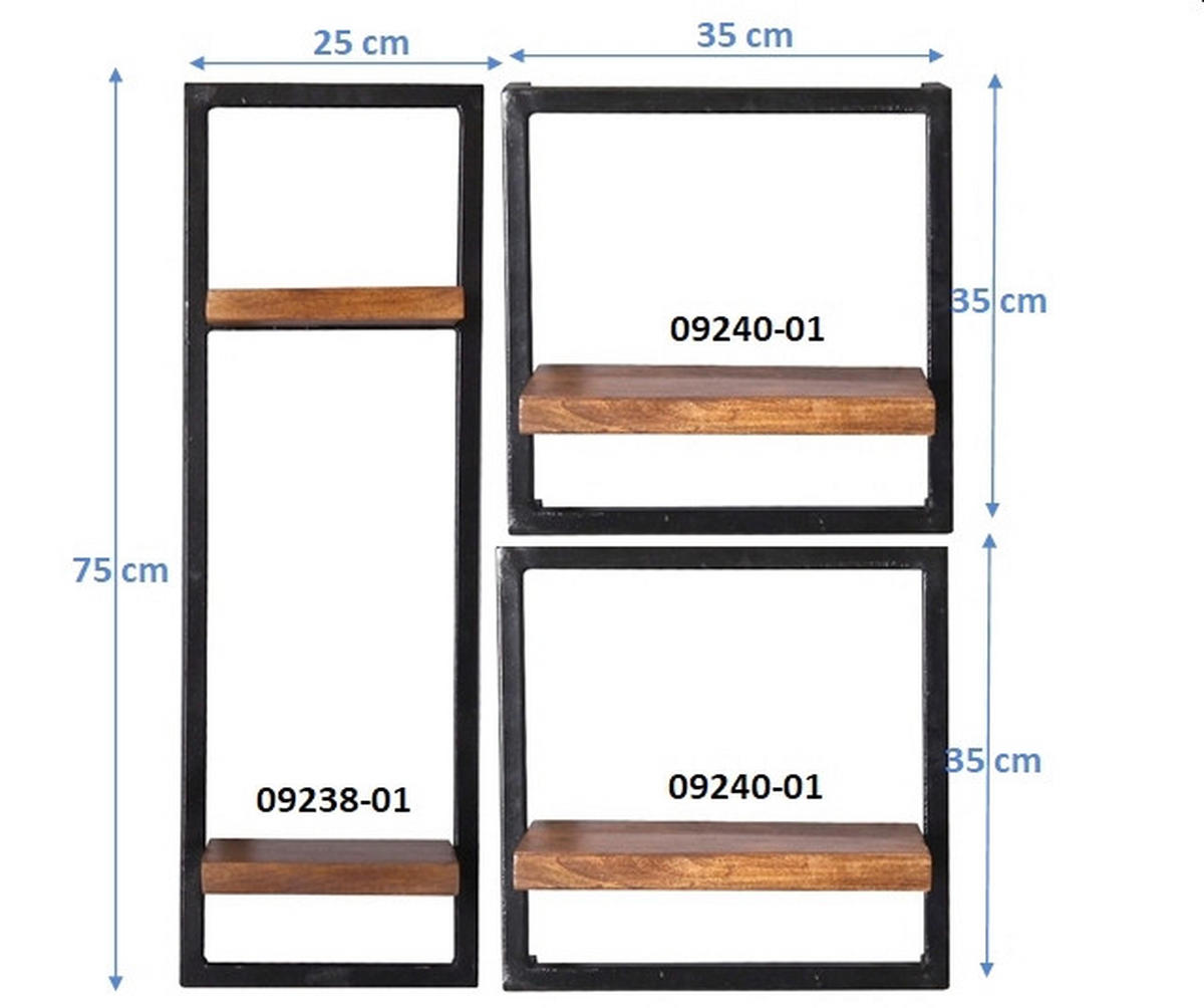 WANDREGALSET 65/75/25 cm  - Schwarz/Naturfarben, Design, Holz/Metall (65/75/25cm) - MID.YOU