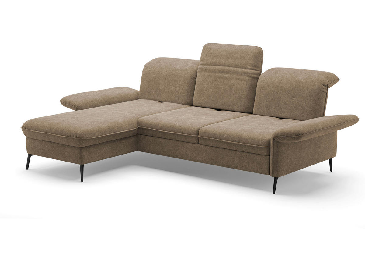 ECKSOFA in Flachgewebe Hellbraun  - Hellbraun/Schwarz, Konventionell, Textil/Metall (198/264cm) - Sit & More