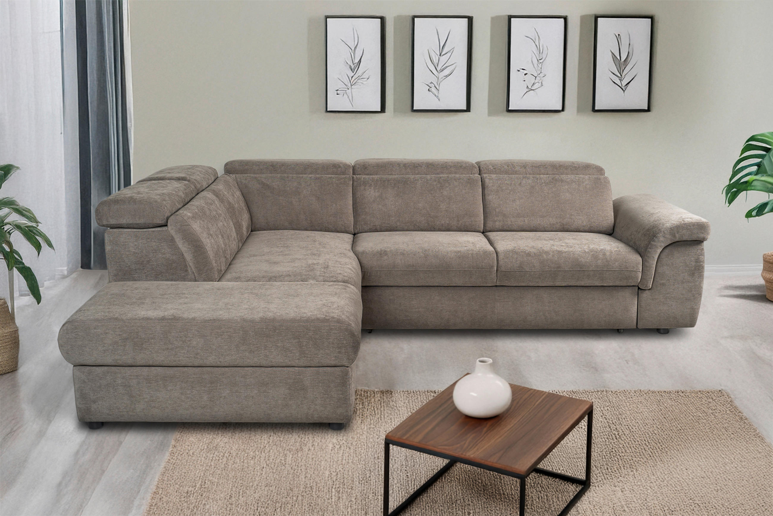 ECKSOFA Taupe Flachgewebe  - Taupe/Schwarz, KONVENTIONELL, Kunststoff/Textil (235/280cm) - Carryhome