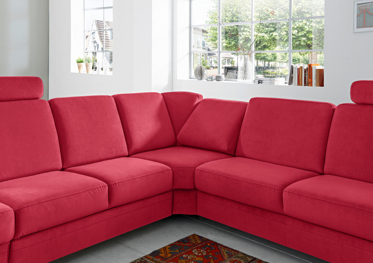 ECKSOFA in Flachgewebe Rot  - Rot/Alufarben, Konventionell, Textil/Metall (287/269cm) - Beldomo System