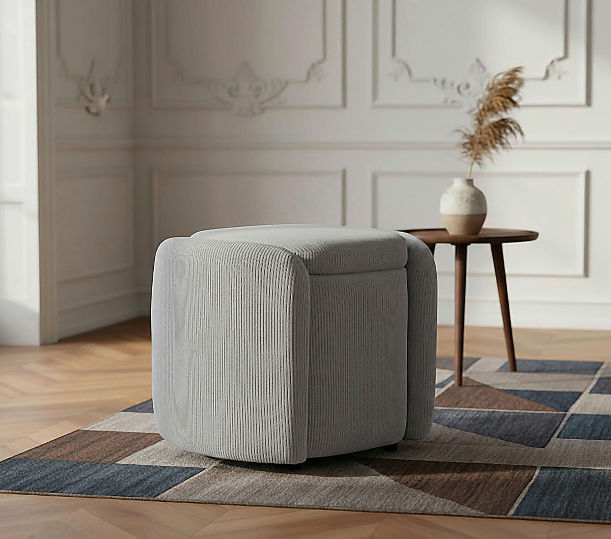 HOCKER in Textil Hellgrau  - Hellgrau/Schwarz, Design, Kunststoff/Textil (57/47/42cm) - P & B