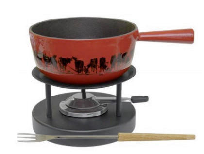FONDUESET Heidi Cheese Line: Pat Von N. Funny Cows  - Rot/Schwarz, Basics, Metall (27,00/37,00/31,00cm) - Heidi Cheese Line