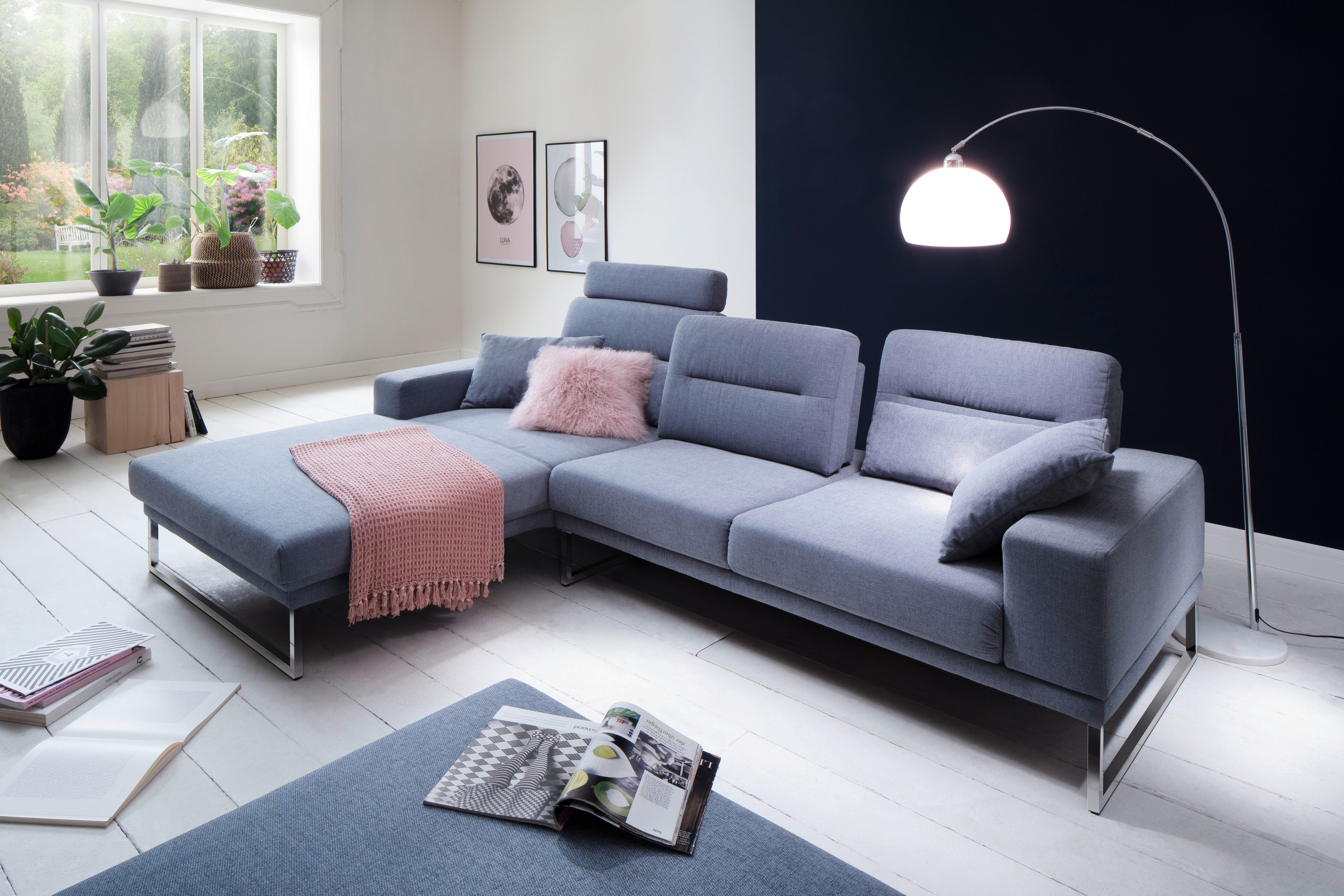 WOHNLANDSCHAFT in Flachgewebe Hellblau  - Hellblau, Design, Textil/Metall (288/190-200cm) - Pure Home Lifestyle