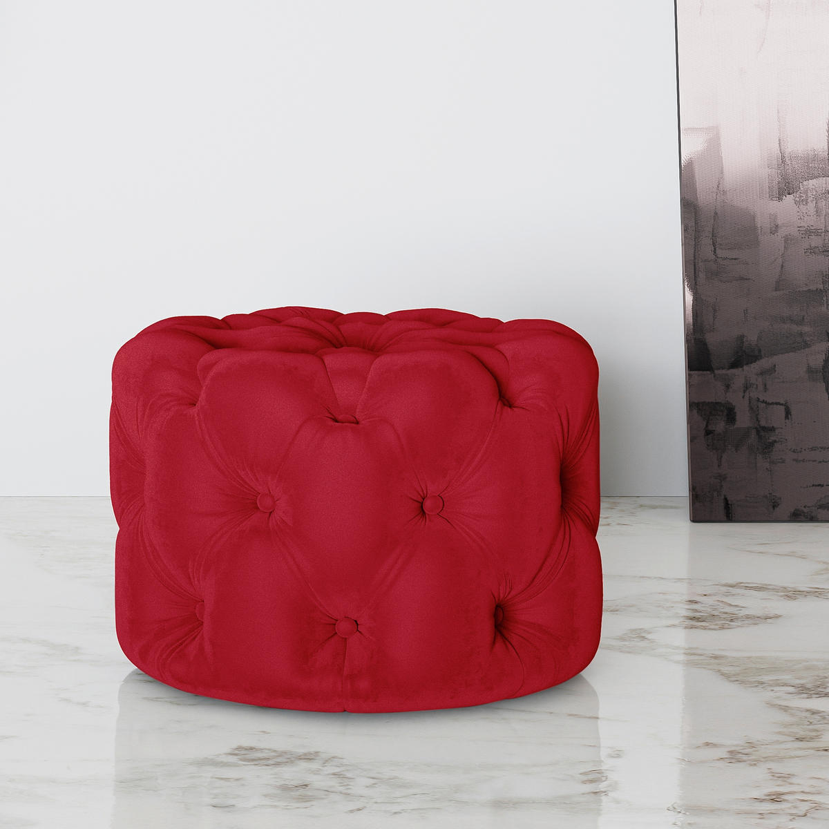 HOCKER Fresco Samt Rot  - Rot/Schwarz, Design, Kunststoff/Textil (60/39/60cm) - P & B