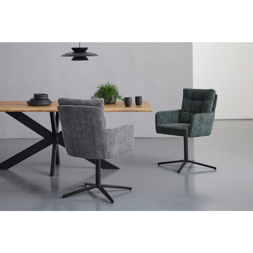 Thumbnail - Stylife Armlehnstuhl, Schwarz, Dunkelgrün, Metall, Textil, Drehkreuz, 61x91.5x66 cm, Bsci, Sitzfläche 360° drehbar, Essz...