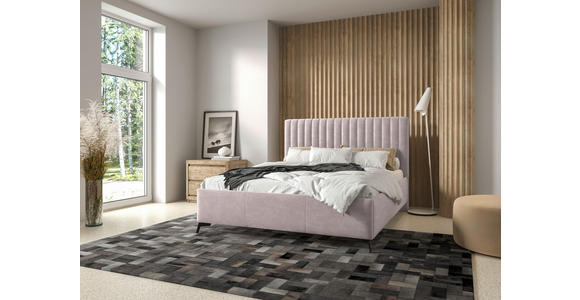 POLSTERBETT gepolstertes Kopfteil, Lattenrost, Bettkasten Altrosa 180/200 cm - Schwarz/Altrosa, KONVENTIONELL, Holz/Textil (180/200cm) - Hom`in