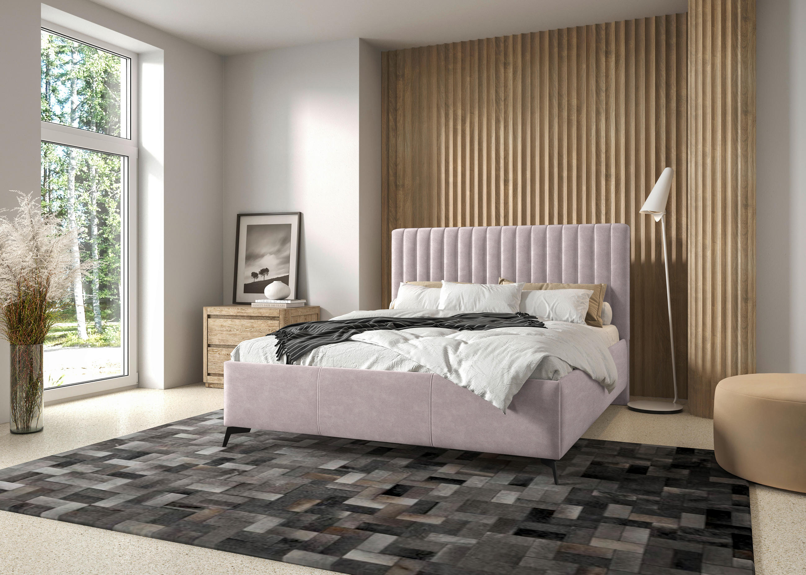 POLSTERBETT gepolstertes Kopfteil, Lattenrost, Bettkasten Altrosa 180/200 cm  - Schwarz/Altrosa, KONVENTIONELL, Holz/Textil (180/200cm) - Hom`in