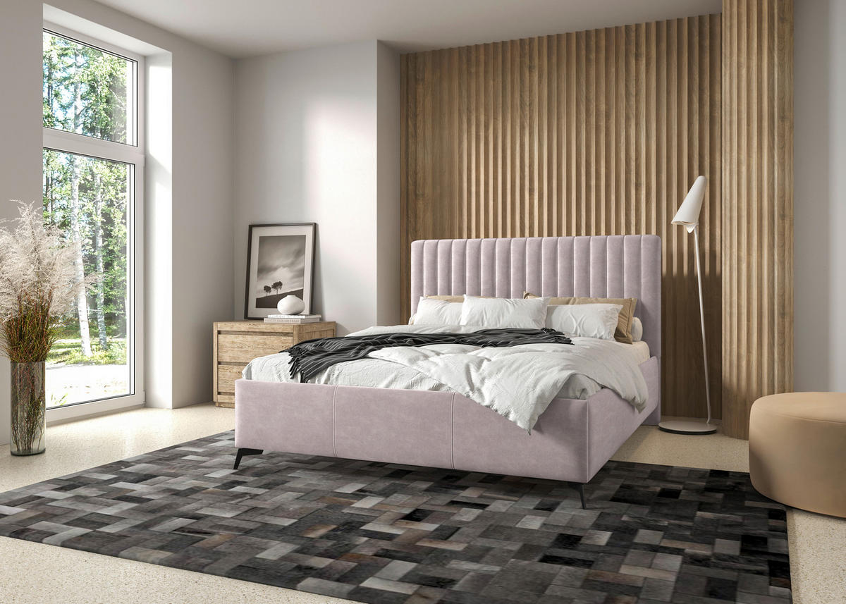 POLSTERBETT gepolstertes Kopfteil, Lattenrost, Bettkasten Altrosa 180/200 cm  - Schwarz/Altrosa, KONVENTIONELL, Holz/Textil (180/200cm) - Hom`in
