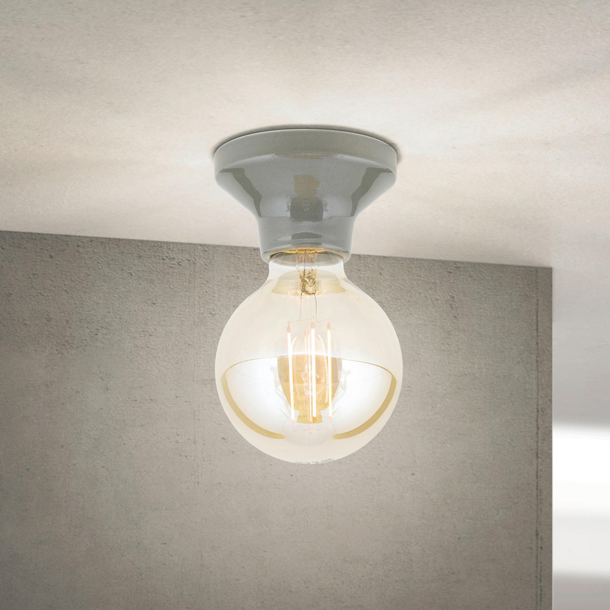 DECKENLEUCHTE Frost 9,5/5,5 cm   - Grau Hochglanz, LIFESTYLE, Keramik (9,5/5,5cm)