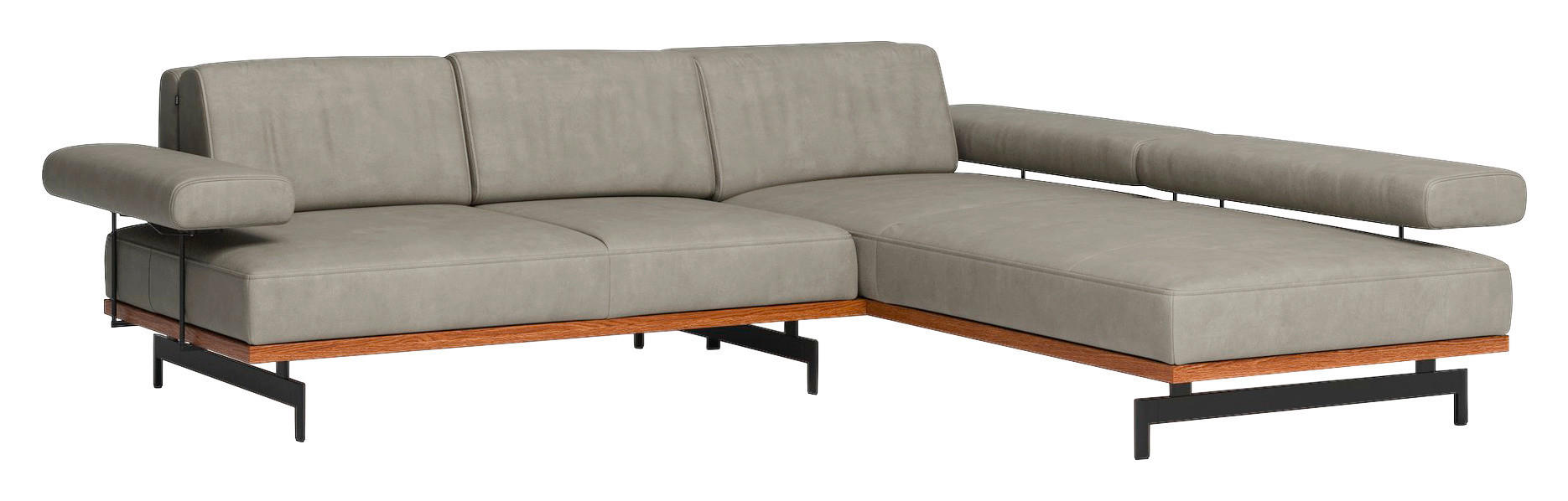ECKSOFA in Echtleder Hellgrau  - Anthrazit/Hellgrau, Design, Leder/Holz (295/237cm) - Joop!