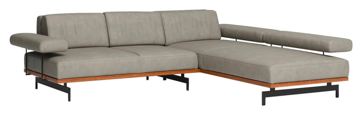 ECKSOFA in Echtleder Hellgrau  - Anthrazit/Hellgrau, Design, Leder/Holz (295/237cm) - Joop!