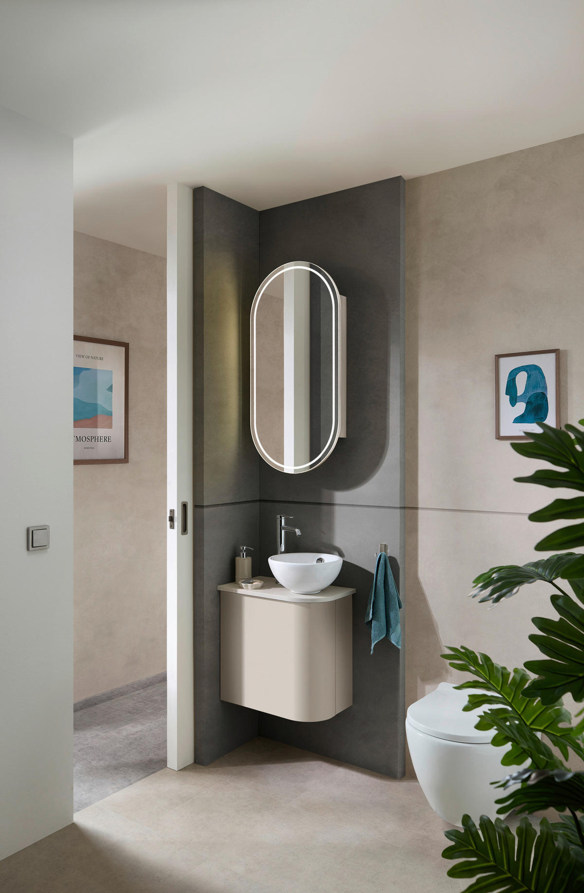 WASCHTISCHKOMBI 50,3 cm  - Kaschmir/Weiß, Natur, Keramik/Holzwerkstoff (50,3cm) - Sadena