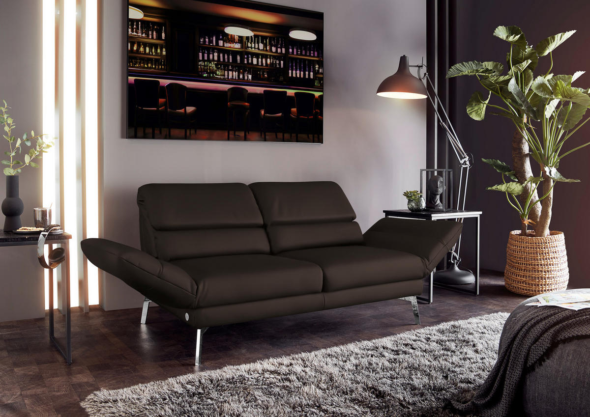 2-SITZER-SOFA in Echtleder Dunkelbraun  - Chromfarben/Dunkelbraun, Design, Leder/Metall (178-226/82/96-177cm) - Dieter Knoll