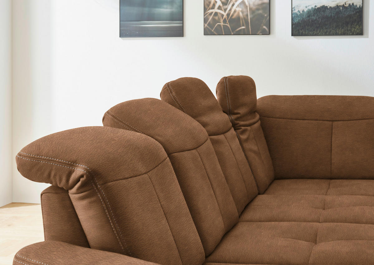 WOHNLANDSCHAFT in Mikrofaser Hellbraun  - Wildeiche/Hellbraun, Konventionell, Holz/Textil (185/343/243cm) - Voleo