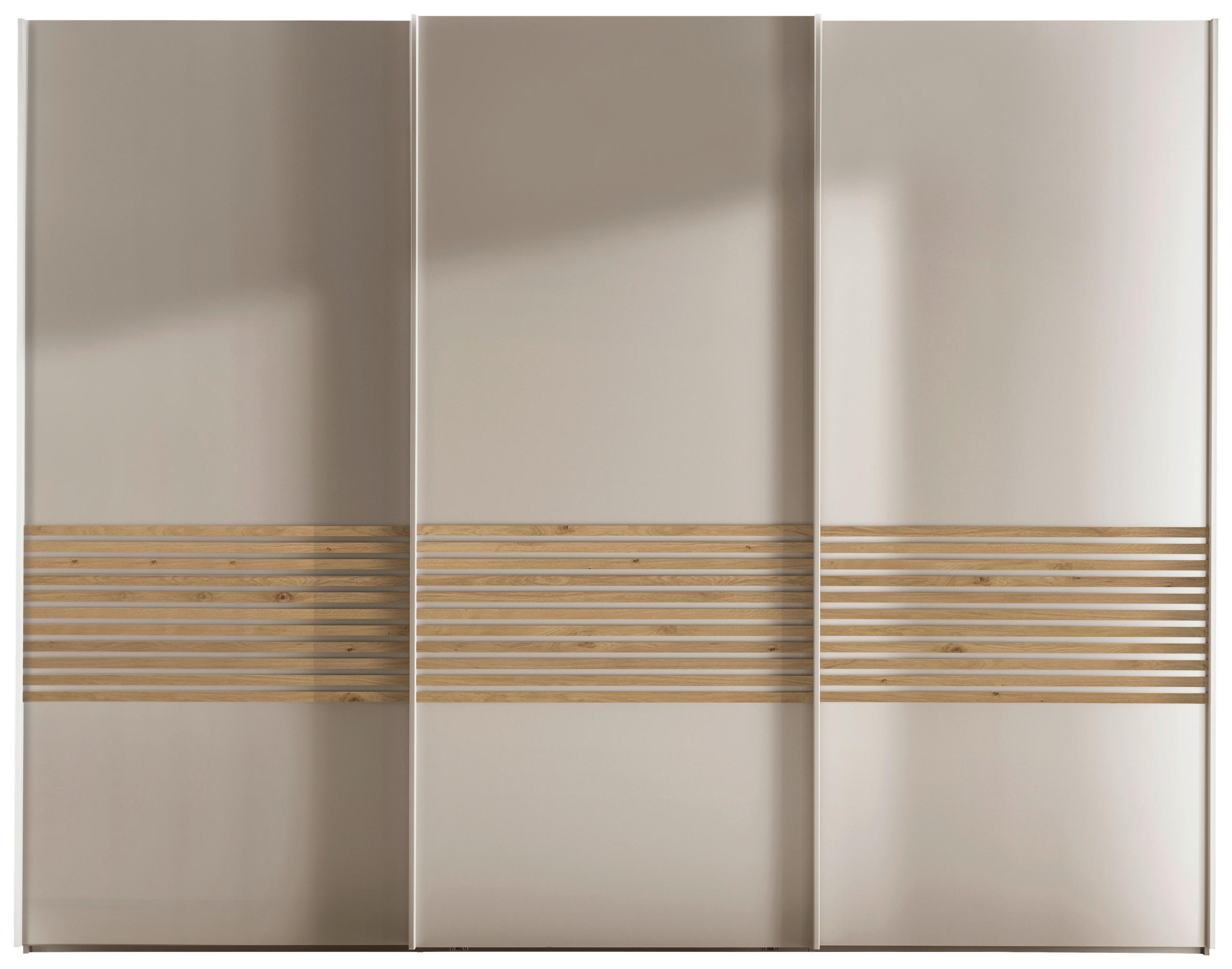 SCHWEBETÜRENSCHRANK 250/217/67 cm 3-türig Champagner, Eiche Bianco  - Eiche Bianco/Champagner, Design, Holzwerkstoff/Metall (250/217/67cm) - Novel