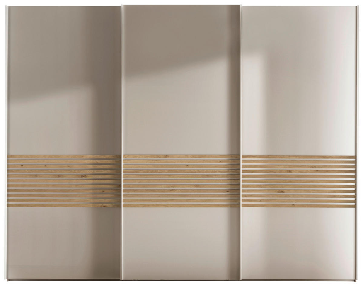 SCHWEBETÜRENSCHRANK in Champagner, Eiche Bianco  - Eiche Bianco/Champagner, Design, Holzwerkstoff/Metall (300/217/67cm) - Novel