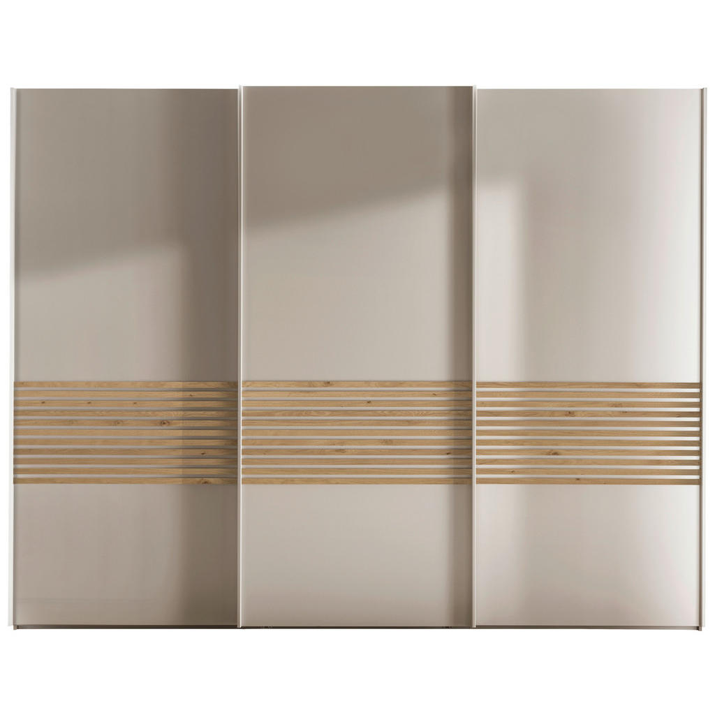 Thumbnail - Novel Schwebetürenschrank Lugano, Champagner, Eiche Bianco, Holzwerkstoff, 6 Fächer, 250x217x67 cm, ISO 9001, Goldenes M...