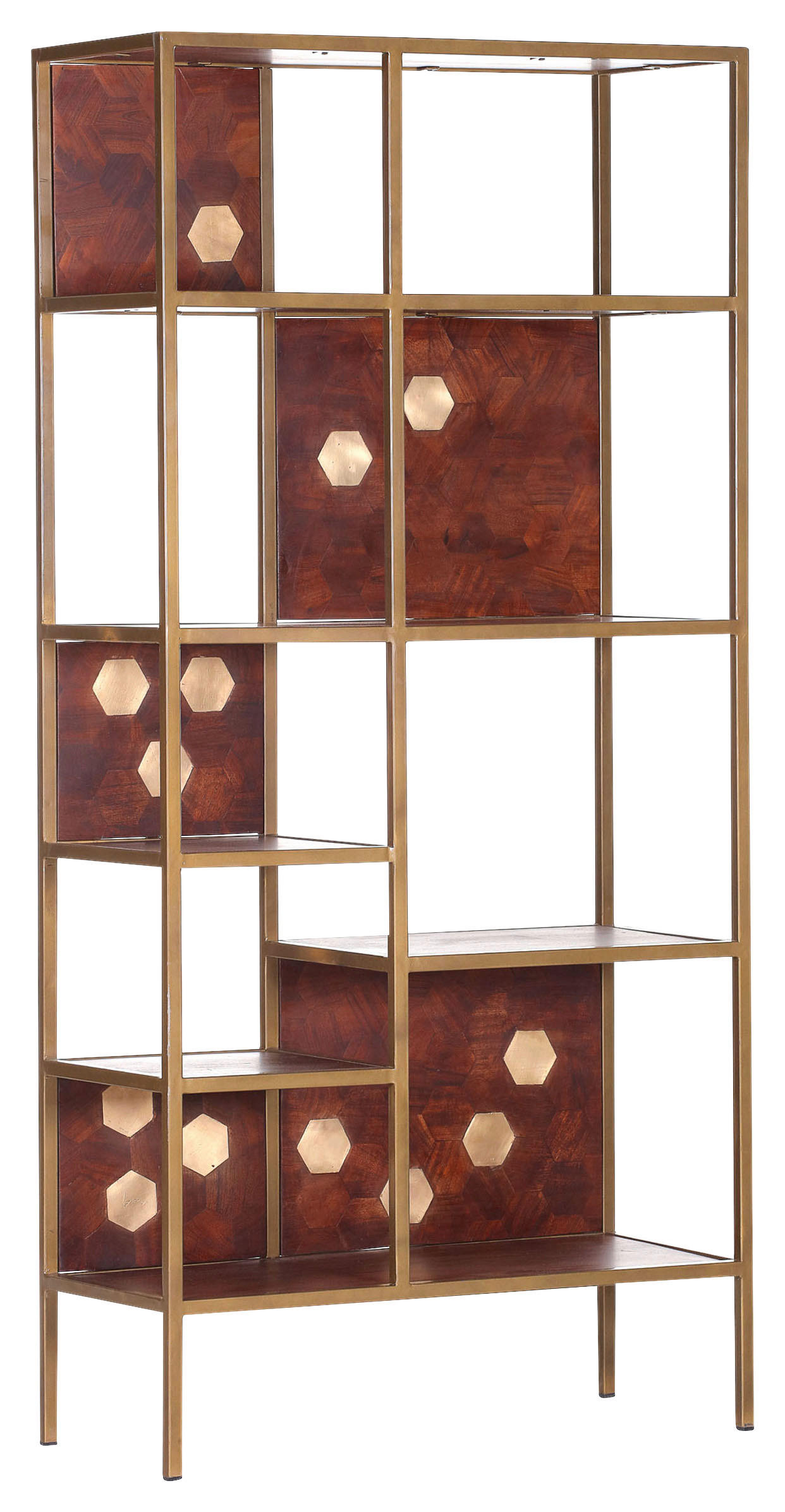 STANDREGAL Akazie massiv Akaziefarben, Messingfarben  - Messingfarben/Akaziefarben, Design, Holz/Metall (85/180/38cm)