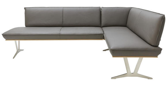 ECKBANK 237/162 cm in Schlammfarben, Eichefarben, Nickelfarben - Edelstahlfarben/Schlammfarben, Design, Leder/Holz (237/162cm) - Ambiente