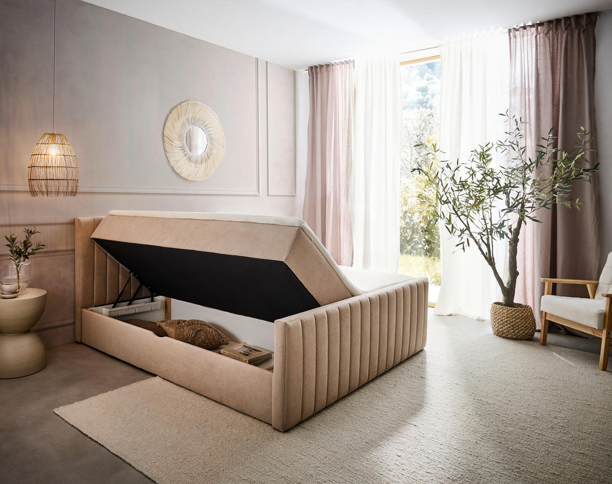 BOXBETT 160/200 cm  in Beige  - Beige/Schwarz, KONVENTIONELL, Kunststoff/Textil (160/200cm) - Boxxx