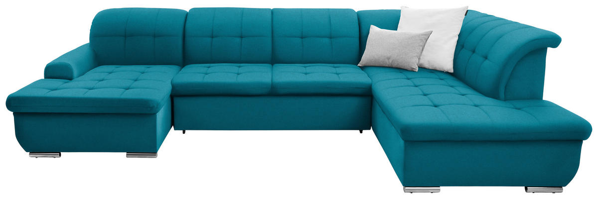 WOHNLANDSCHAFT in Flachgewebe Petrol  - Silberfarben/Petrol, Design, Textil/Metall (145/342/208cm) - Cantus