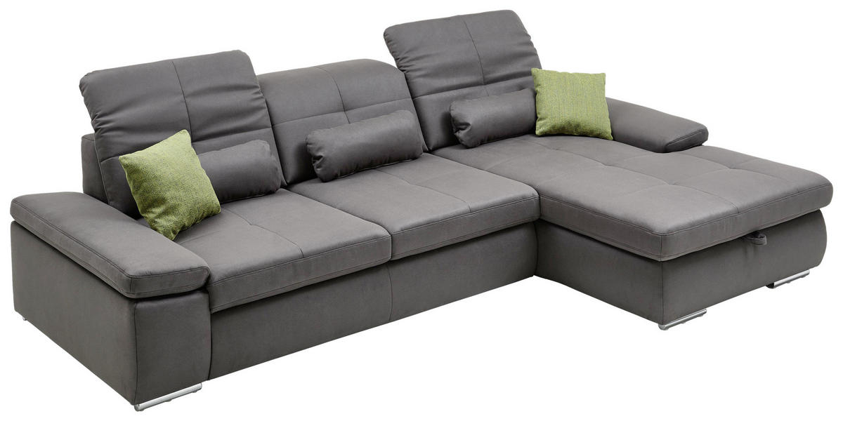 ECKSOFA in Flachgewebe Hellgrau  - Chromfarben/Hellgrau, Design, Textil (309/195cm) - Beldomo Style