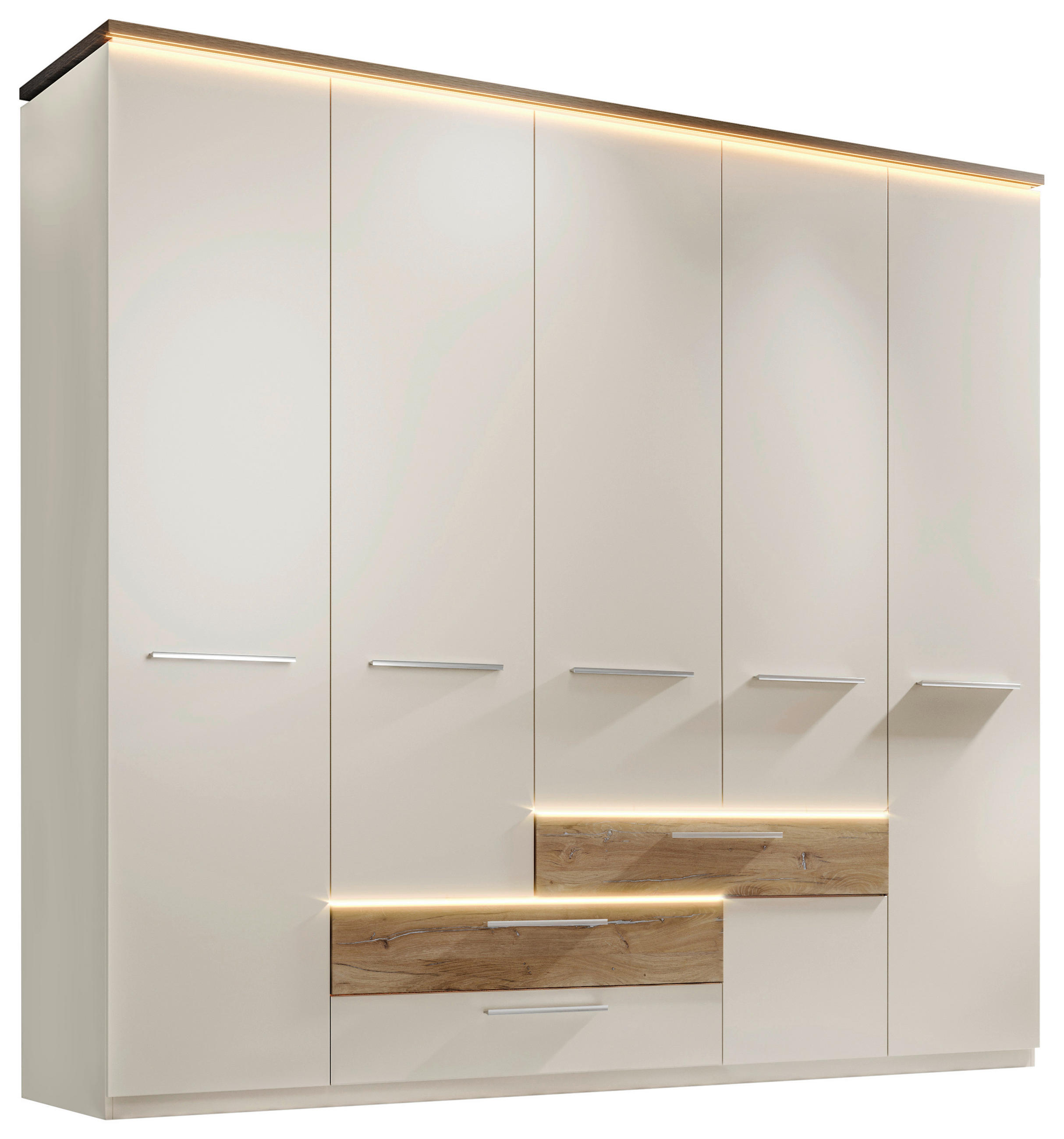 Șifonier, 251/229,4/61 cm, culoare lemn stejar, șampanie