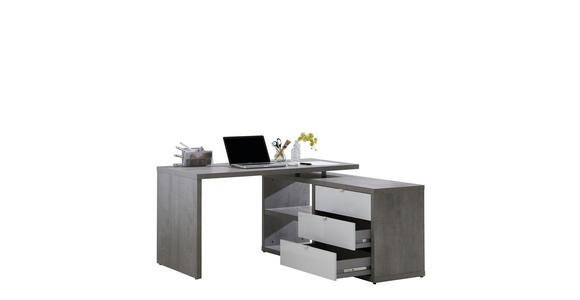 ECKSCHREIBTISCH 140/150/74 cm in Grau, Weiß Hochglanz - Weiß Hochglanz/Weiß, Design, Holzwerkstoff/Metall (140/150/74cm) - Carryhome