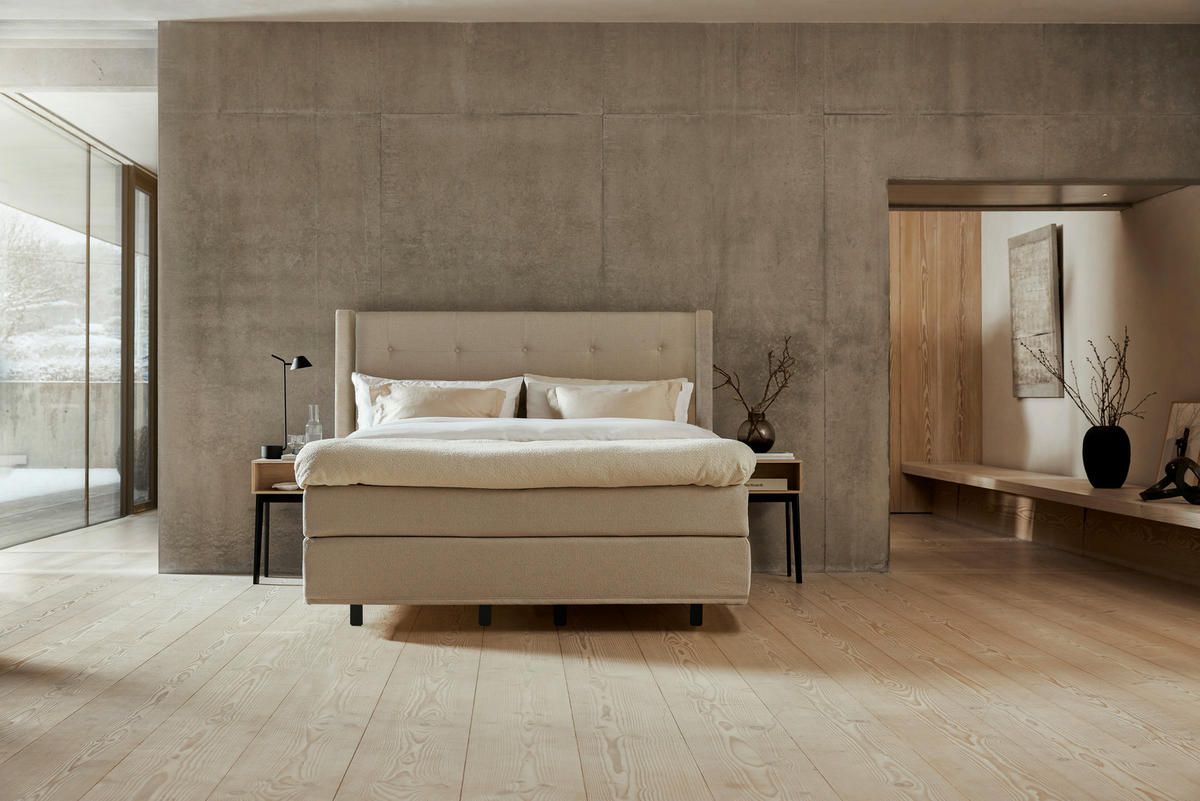 BOXSPRINGBETT 180/200 cm  in Beige  - Beige/Schwarz, KONVENTIONELL, Holz/Textil (180/200cm) - Jensen