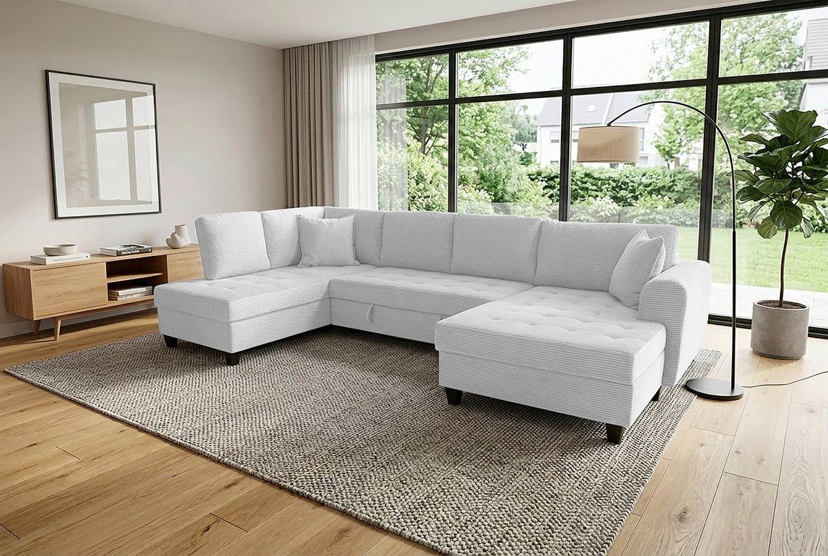 WOHNLANDSCHAFT MORITZ Silberfarben Cord  - Silberfarben, Trend, Textil (178/324/155cm) - P & B