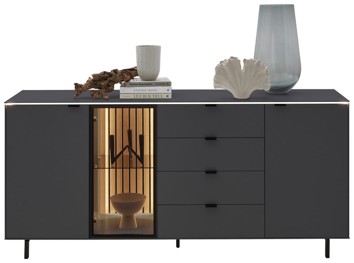 SIDEBOARD RIANI 186,2/98,1/46 cm 4 Schublade(n)  - Anthrazit/Schwarz, Design, Glas/Holz (186,2/98,1/46cm) - Dieter Knoll