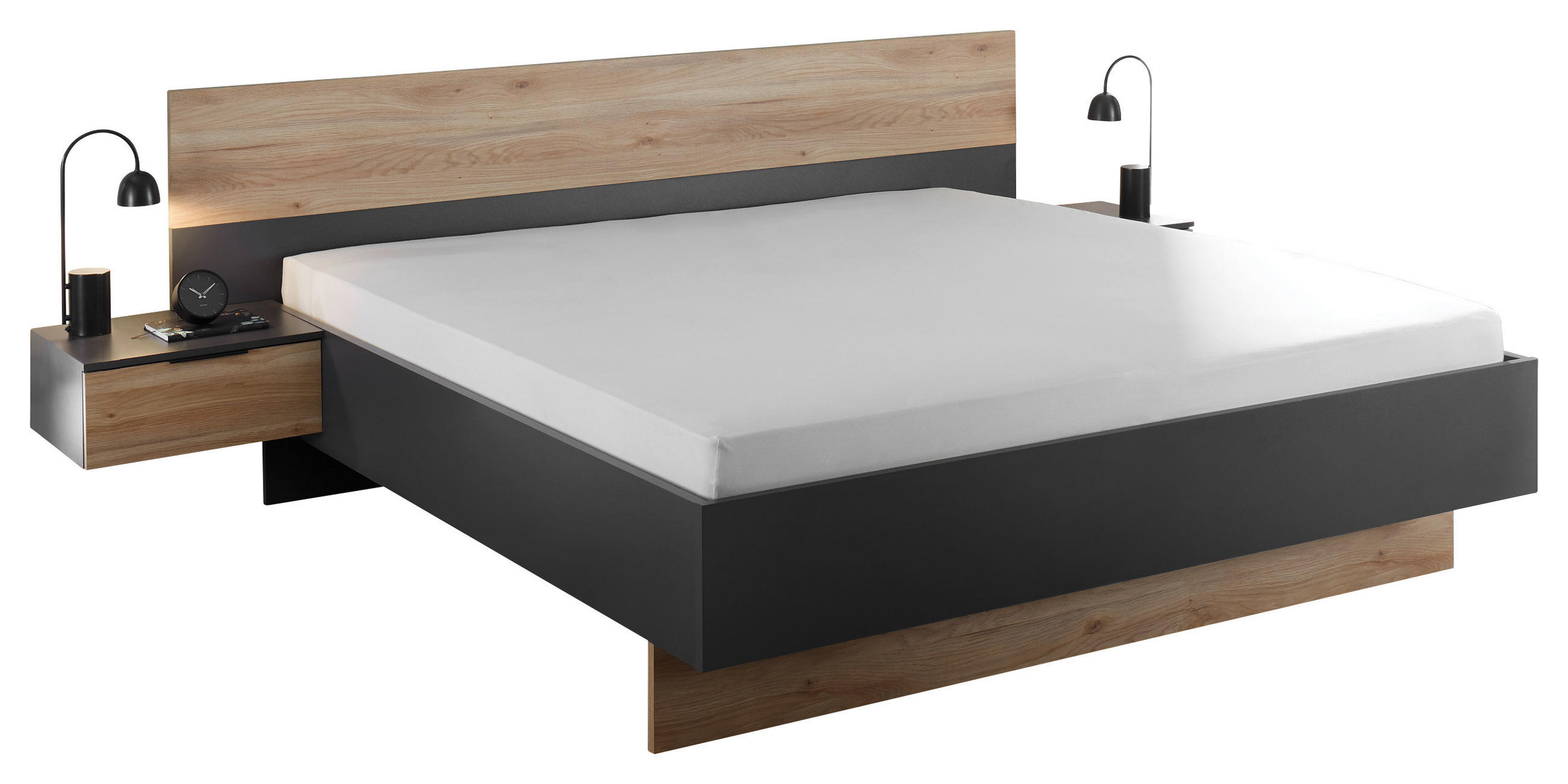 BETTANLAGE in Graphitfarben, Eichefarben  - Eichefarben/Graphitfarben, KONVENTIONELL, Holzwerkstoff (180/200cm) - Carryhome