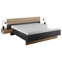 SET KREVETA I NOĆNIH ORMARIĆA   180/200 cm   boje hrasta, boje grafita  - boje grafita/boje hrasta, Konvencionalno, drvni materijal (180/200cm) - Carryhome