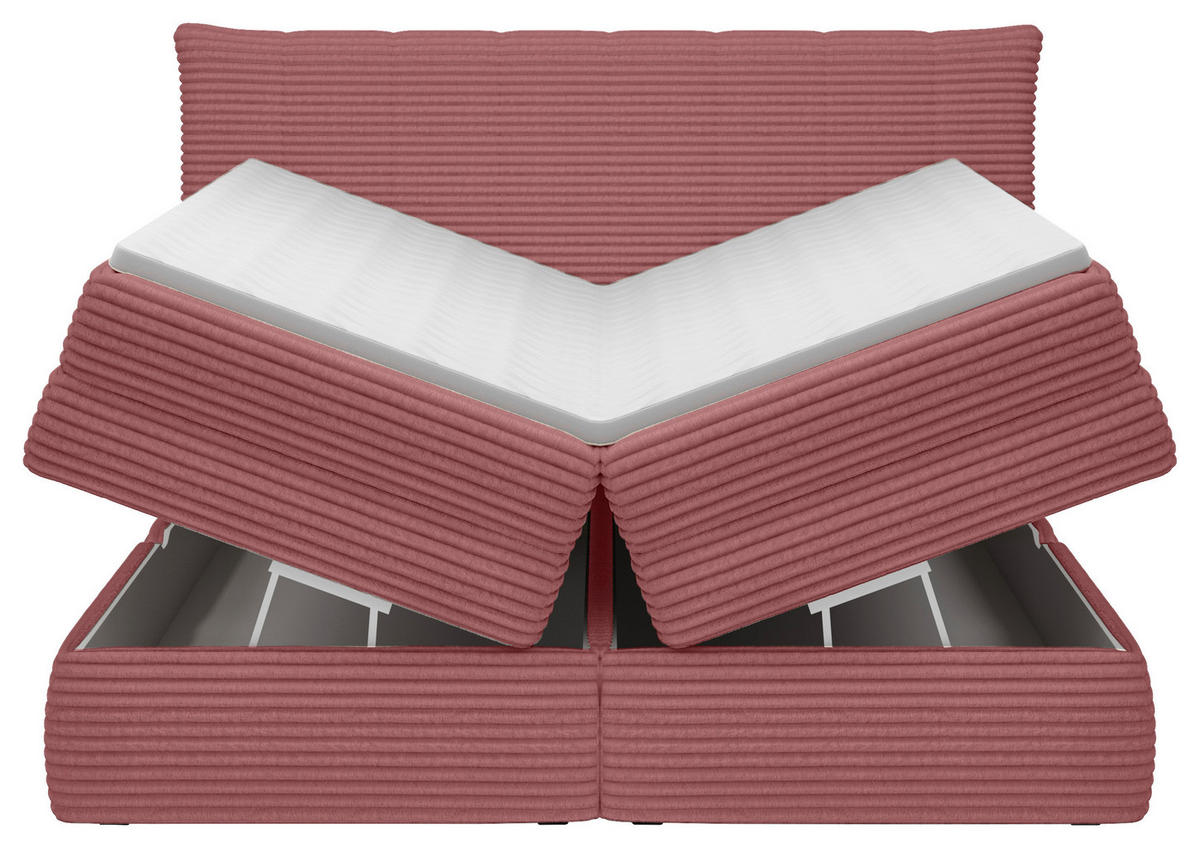BOXSPRINGBETT 180/200 cm,  in Rosa, gepolstertes Kopfteil, Bettkasten, Topper, Matratzen, H2 + H2 = mittel  - Schwarz/Rosa, Design, Kunststoff/Textil (180/200cm) - Chameo