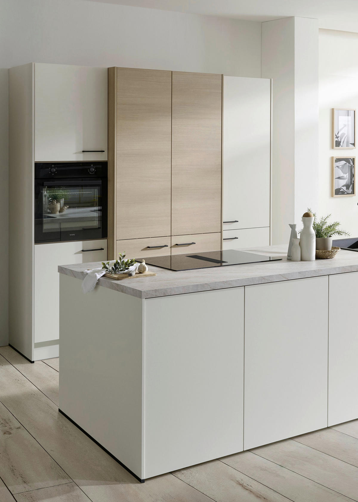 KÜCHENBLOCK VE120 226,4 cm  in Weiß, Eichefarben  - Eichefarben/Beige, Basics, Holzwerkstoff/Metall (226,4cm) - Venda