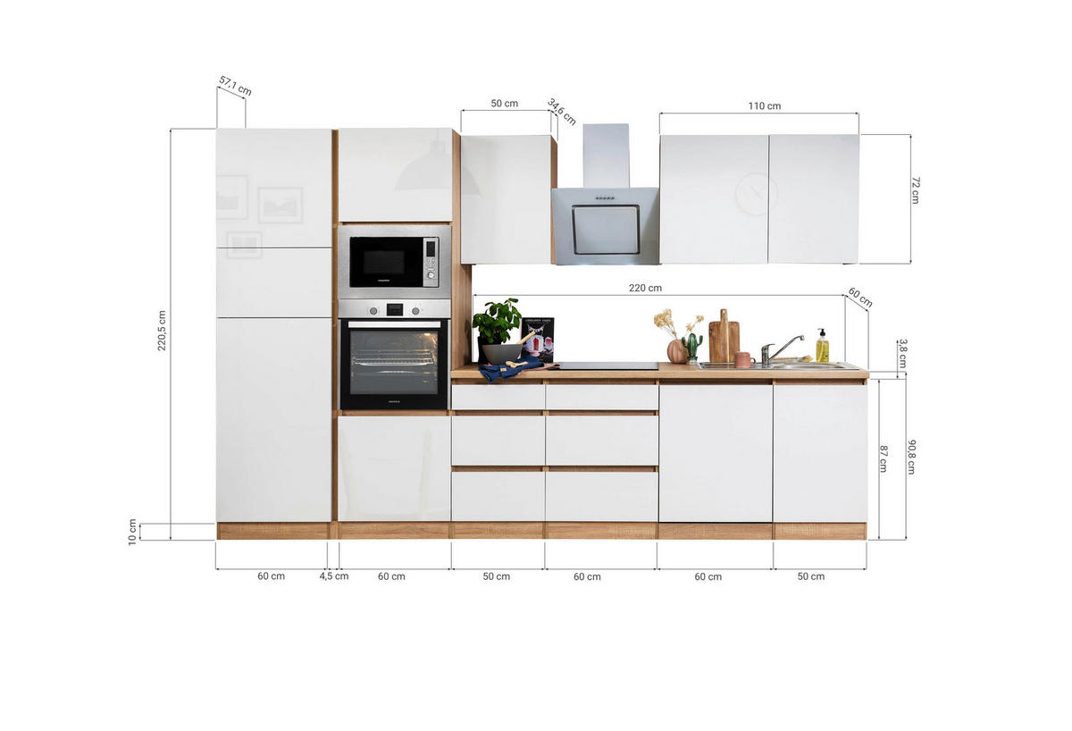 KÜCHENBLOCK 345 cm   in Weiß  - Eichefarben/Weiß, Basics, Holzwerkstoff (345cm) - Respekta
