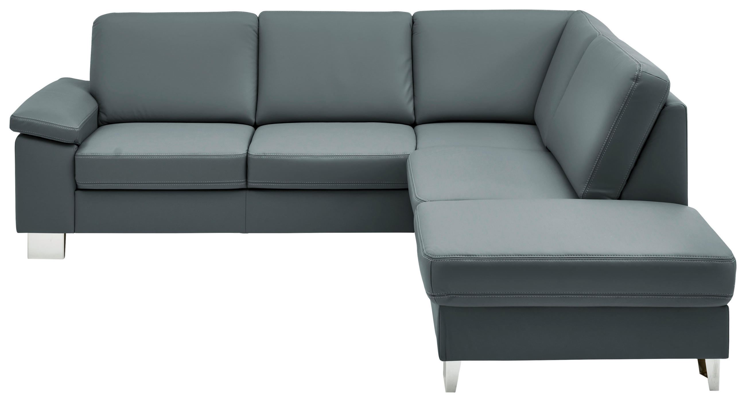 ECKSOFA  in Echtleder Blaugrau  248/235 cm  - Blaugrau/Alufarben, Design, Leder/Metall (248/235cm) - Beldomo Premium