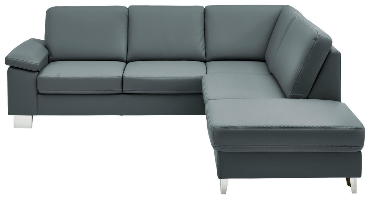 ECKSOFA  in Echtleder Blaugrau  248/235 cm  - Blaugrau/Alufarben, Design, Leder/Metall (248/235cm) - Beldomo Premium