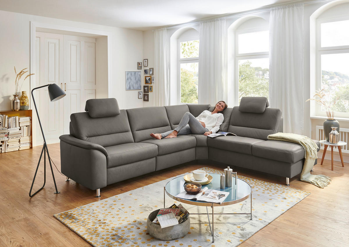 ECKSOFA in Echtleder Grau  - Alufarben/Grau, Konventionell, Leder/Metall (290/249cm) - Beldomo Premium