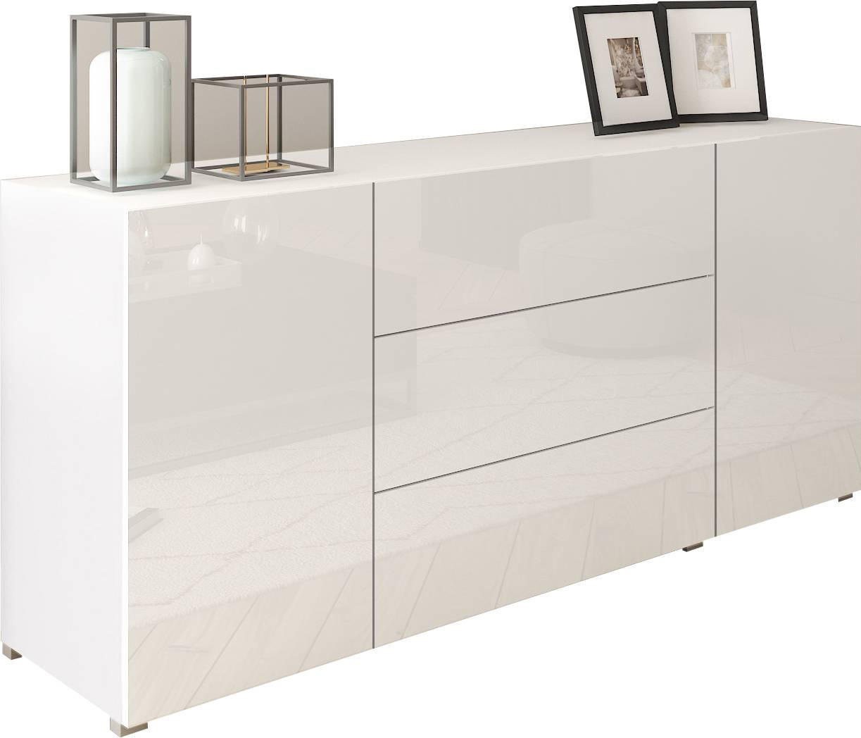 E-shop MID.YOU ŠIROKÁ KOMODA, biela, biela s vysokým leskom, 150/68/38,5 cm