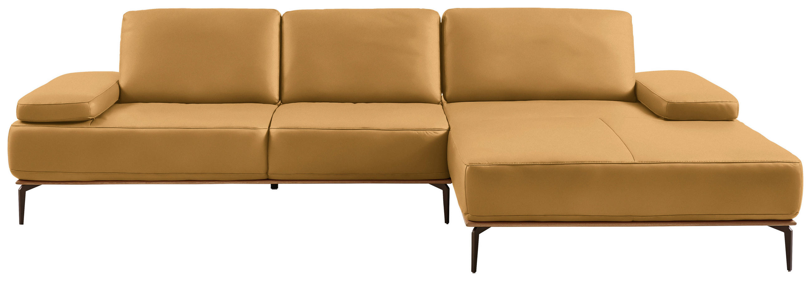 ECKSOFA in Echtleder Currygelb  314/176 cm  - Currygelb/Bronzefarben, Design, Leder/Holz (314/176cm) - Valnatura