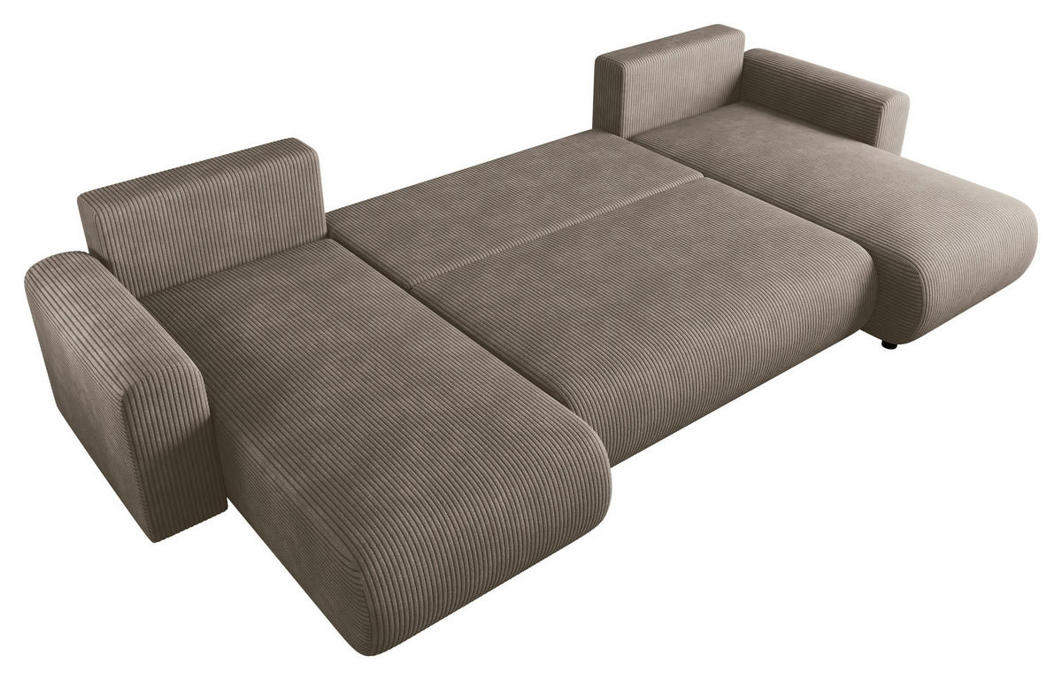 WOHNLANDSCHAFT Hellbraun Cord  - Hellbraun/Schwarz, KONVENTIONELL, Textil (152/318/152cm) - Xora