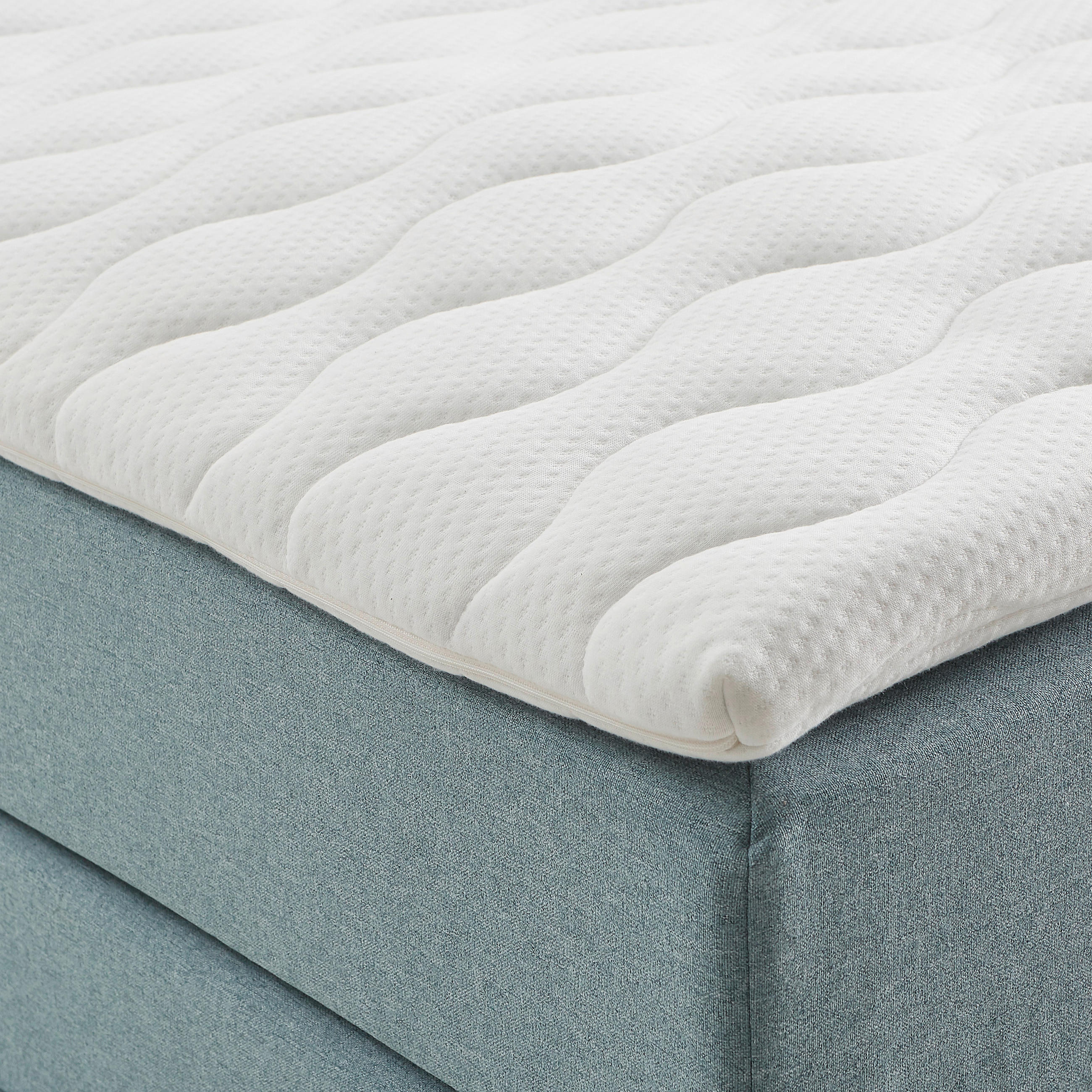 Thumbnail - Welnova Boxspringbett, Hellblau, Textil, H4, Höhe ca. 17 cm, 90x200 cm, Bettkasten, gepolstertes Kopfteil, Stoffauswahl,...