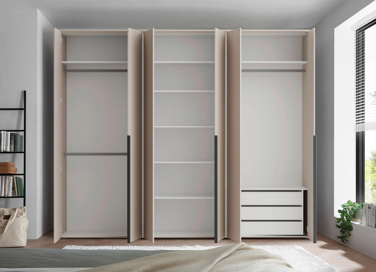 DREHTÜRENSCHRANK 270/225/52 cm,  in Kaschmir, 6-türig  - Kaschmir/Schwarz, MODERN, Holzwerkstoff/Kunststoff (270/225/52cm) - MID.YOU